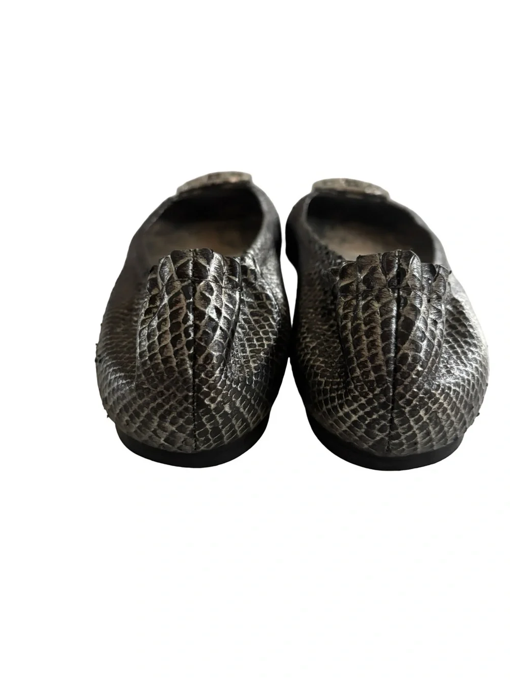 Tory Burch Black Reva Snake-Embossed Ballet Flats Sz 10